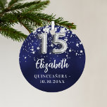 Quinceanera navy blue silver stars metal tree decoration<br><div class="desc">A navy blue background colour with faux silver stars. The blue colour is uneven.  Add your s,  text/date</div>