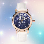 Quinceanera navy blue silver stars watch<br><div class="desc">Quinceañera gift. A navy blue background colour with faux silver stars. The blue colour is uneven.  Add a name,  date.</div>