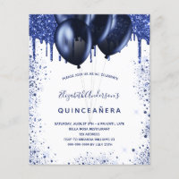 Quinceanera navy blue white budget invitation