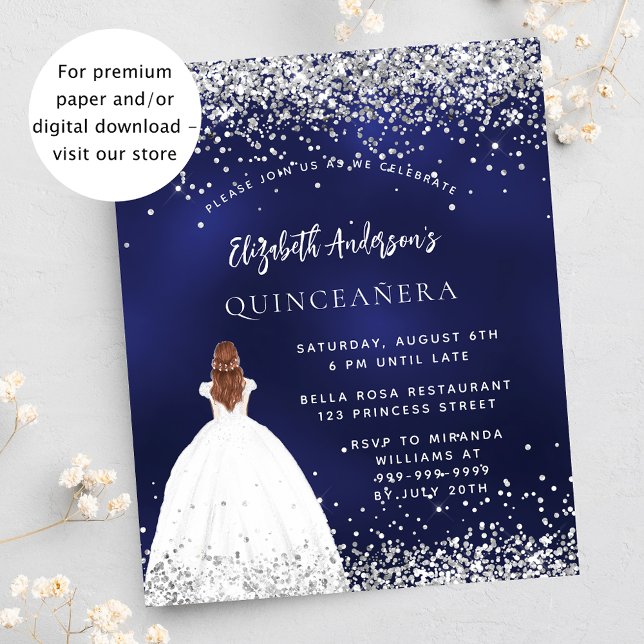 Quinceanera navy blue white dress invitation (Creator Uploaded)