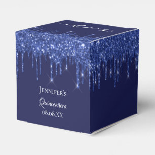 Quinceanera navy blue white glitter thank you favour box