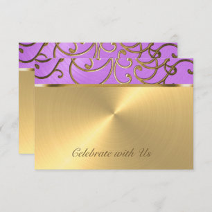 Quinceanera Orchid Purple and Gold Filigree Swirls Invitation