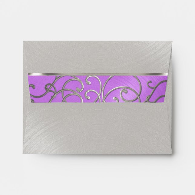 Quinceanera Orchid Purple Silver Filigree Swirls Envelopes (Back (Top Flap))