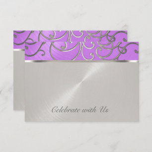 Quinceanera Orchid Purple Silver Filigree Swirls Invitation