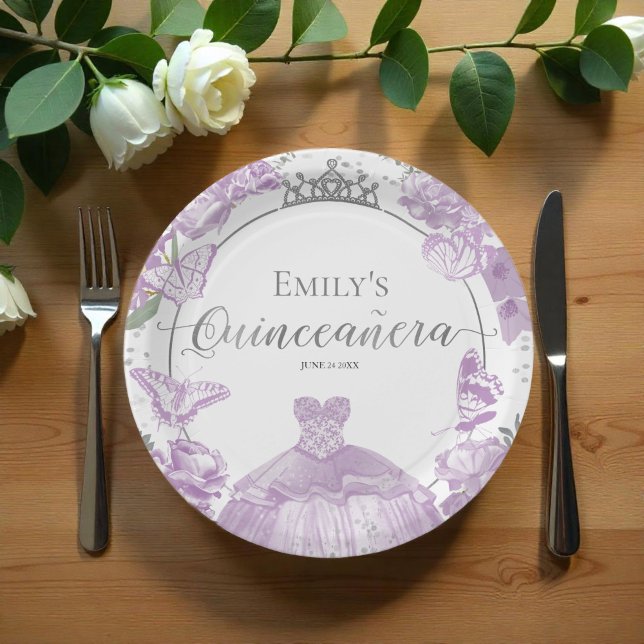 Quinceanera Paper Plates Lavender Dress Floral (Creator Uploaded)