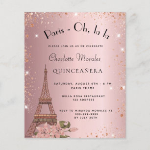 Quinceanera Paris blush pink budget invitation Flyer