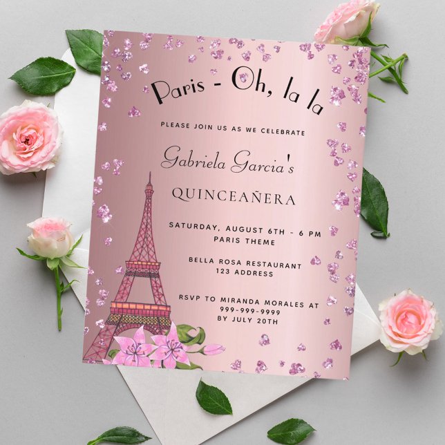 Quinceanera Paris blush pink budget invitation Flyer (Creator Uploaded)