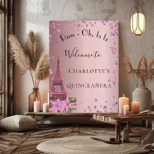 Quinceanera Paris blush pink eiffel tower welcome Poster
