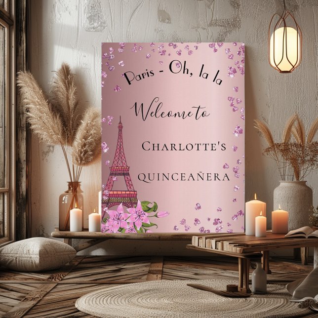 Quinceanera Paris blush pink eiffel tower welcome Poster (Creator Uploaded)