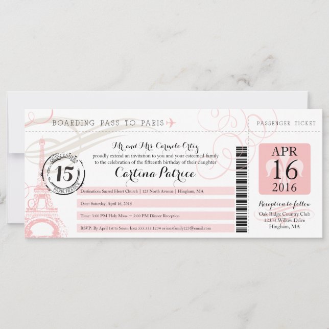 Quinceanera | Paris Boarding Pass Invitation (Front)