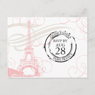 Quinceanera Paris Boarding Pass RSVP Invitation Postcard