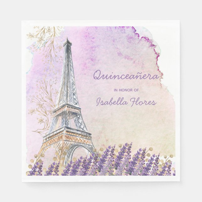 Quinceanera Paris Eiffel Tower French Lavender Napkin (Front)