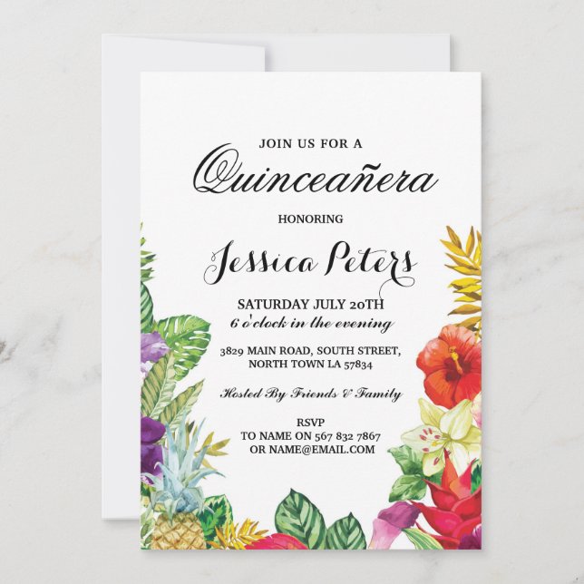 Quinceanera Party Aloha Tropical Luau Tiki Invite (Front)