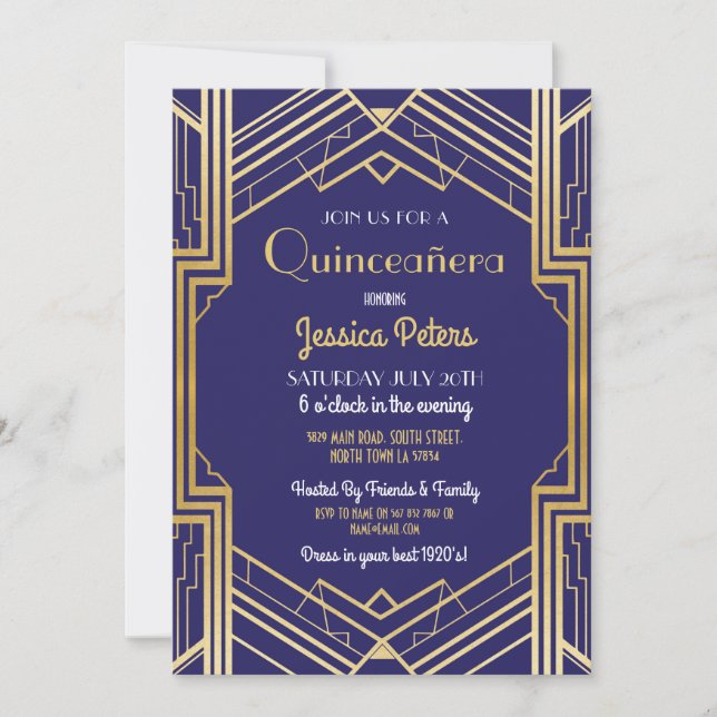 Quinceanera Party Birthday Gatsby Art Deco Invite (Front)