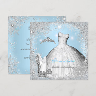 Quinceanera Party Blue Silver Snowflakes Invitation