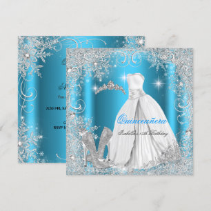 Quinceanera Party Blue Silver Winter Snowflakes Invitation