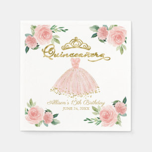 Quinceanera Party Blush Gown Pink Floral Napkins
