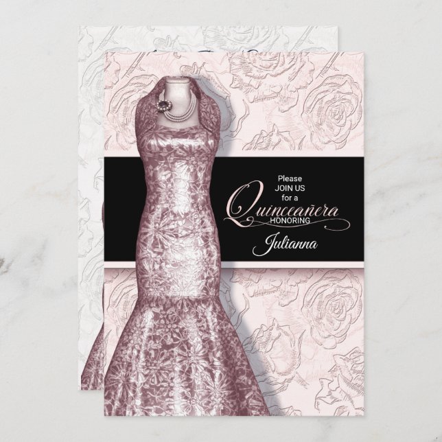 Quinceanera Party Blush Pink and White Roses Invitation (Front/Back)