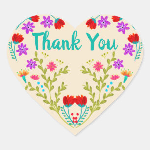 Quinceanera Party Champagne Floral Thank You Heart Sticker