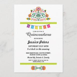 Quinceanera Party Floral Fiesta Mexican Birthday Invitation