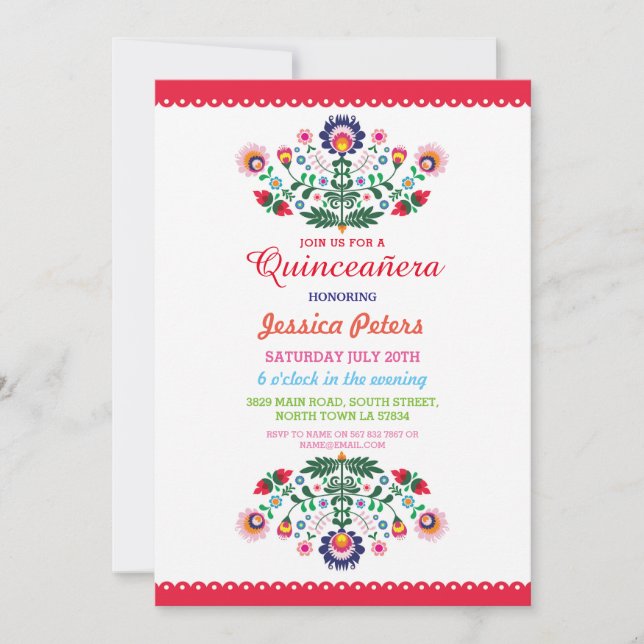 Quinceanera Party Floral Fiesta Mexican Birthday Invitation (Front)