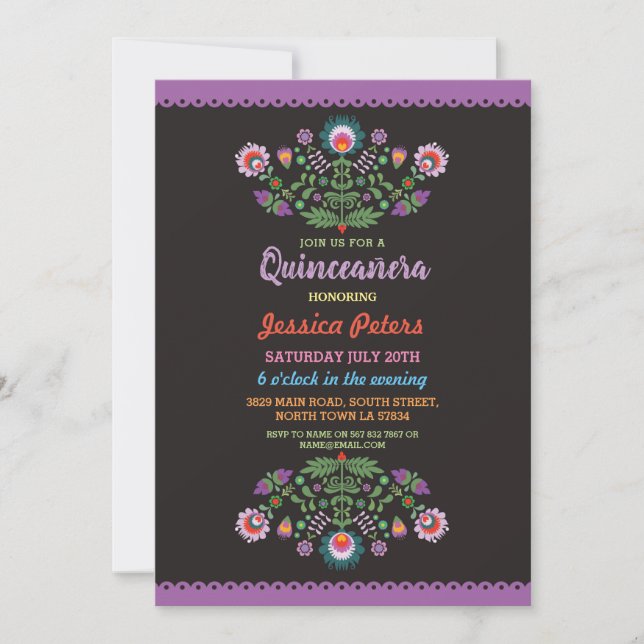 Quinceanera Party Floral Fiesta Mexican Birthday Invitation (Front)
