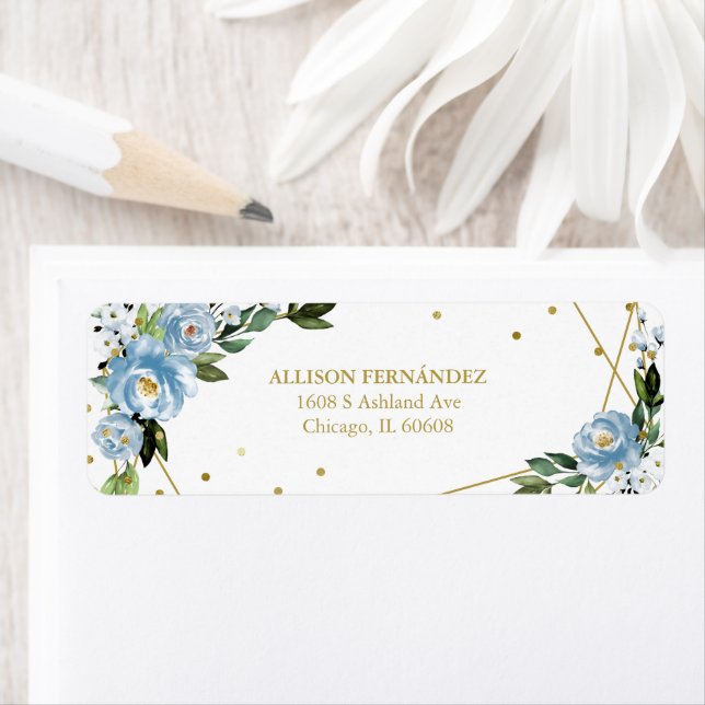 Quinceanera Party Gold Foil Dusty Blue Floral  Lab (Insitu)