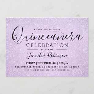 Quinceanera Party Lavender Glitter Look Paint Invitation