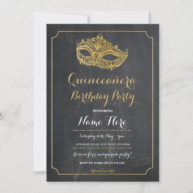 Quinceanera Party MASQUERADE Birthday Mask Invite (Front)
