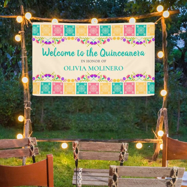 Quinceanera Party Mexican Fiesta Floral Welcome Banner (Creator Uploaded)