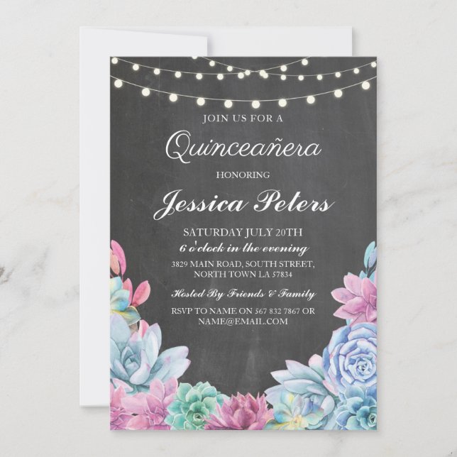 Quinceanera Party Pastels Succulents 15th Invite (Front)