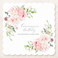 Quinceanera Party Pink Floral Custom Paper
