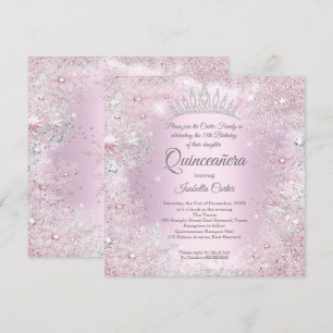 Quinceanera Party Pink Silver Winter Wonderland Invitation