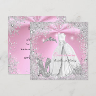 Quinceanera Party Pink White Winter Snowflakes 2 Invitation