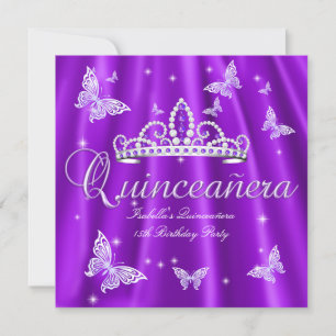 Quinceanera Party Purple Tiara Butterfly Invitation