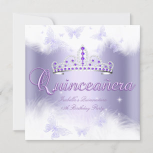 Quinceanera Party Purple Tiara Butterfly Invitation