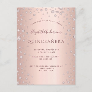 Quinceanera party rose gold diamonds invitation postcard