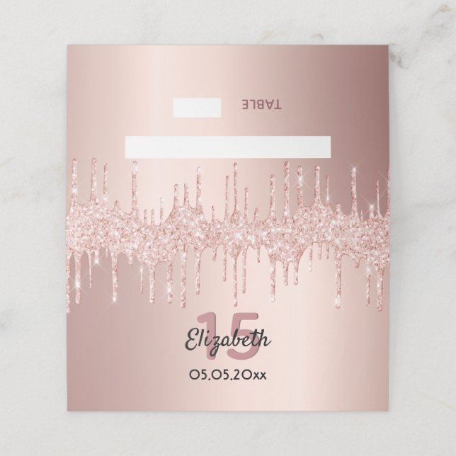 Quinceanera party rose gold glitter pink sparkle place card (Outside Unfolded)