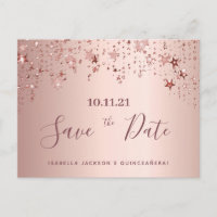 Quinceanera party rose gold stars save the date