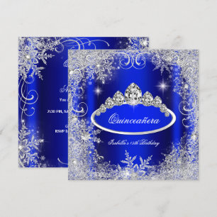 Quinceanera Party Royal Blue Silver Snowflakes Invitation