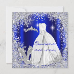 Quinceanera Party Royal Blue Silver Snowflakes Invitation