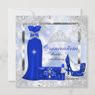 Quinceanera Party Royal Blue Silver Snowflakes S3 Invitation