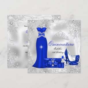 Quinceanera Party Royal Blue Silver Snowflakes S Invitation