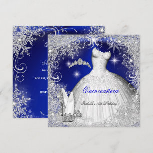Quinceanera Party Royal Blue Winter Snowflakes Invitation
