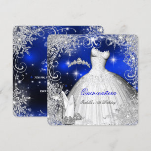 Quinceanera Party Royal Blue Winter Wonderland Invitation