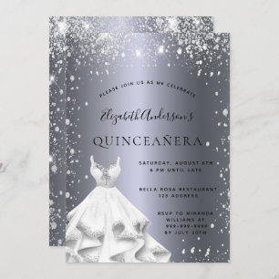 Quinceanera party silver dress glitter dust invitation