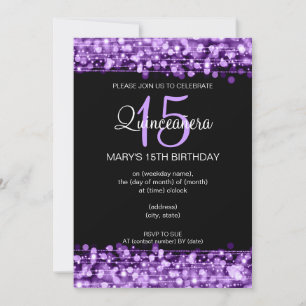 Quinceañera Party Sparkles Purple Invitation