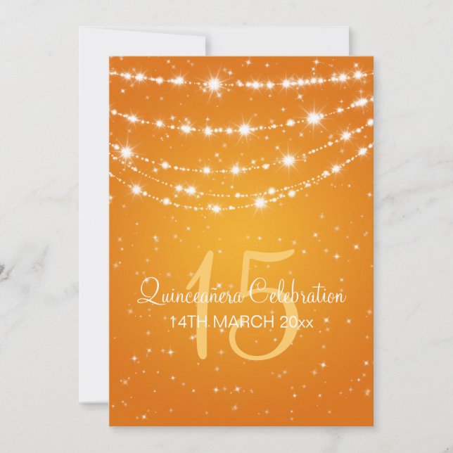 Quinceañera Party Sparkling Chain Orange Invitation (Front)