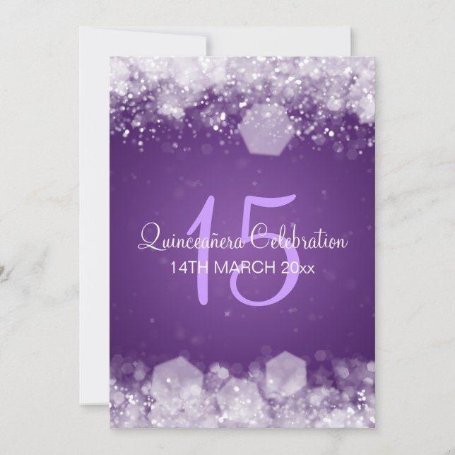 Quinceañera Party Sparkling Night Purple Invitation (Front)
