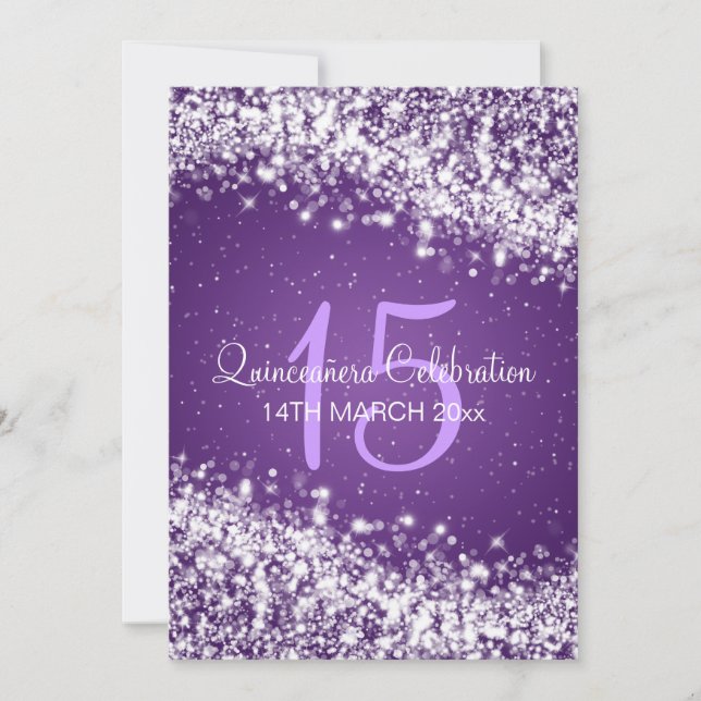 Quinceañera Party Sparkling Wave Purple Invitation (Front)